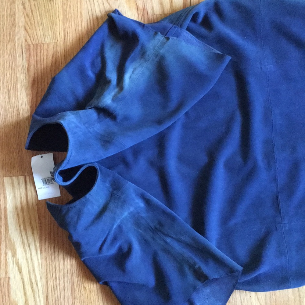 New VINCE Leather Tunic Dress in Navy - Picture 6 of 7